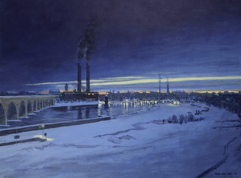 Product Description: Matted print of "Saint Anthony Falls, Minneapolis", 2010, by Mike Melman.</br></br>8" x 10"</br> Matted Print: Saint Anthony Falls, Minneapolis, 20