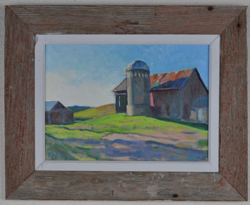 Product Description: Notecard and envelope with Bela Patheo's Long Shadow at the Farm, 1985, on the front. Artwork information on the back.</br></br>The original work is in Hennepin History Museum's art collection.</br></br>Dimensions: 6" x 4.5"</br> Notecard - Long Shadow at the Farm, 1985