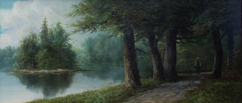 Product Description: Panorama with Jay C. Taylor's Lake of the Isles on the front. Artwork information on the back.</br></br>The original work is in Hennepin History Museum's art collection.</br></br>Dimensions: 9" x 4"</br> Postcard - Lake of the Isles, 1880s