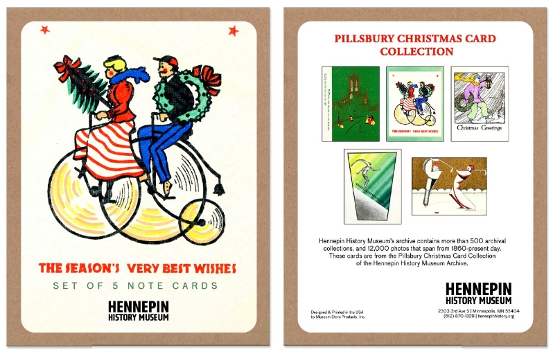 Product Description: Set of 5 notecards featuring images from the Pillsbury Christmas Card Collection of the HHM archive.</br></br>4"x6"</br> Notecard Set - Holiday