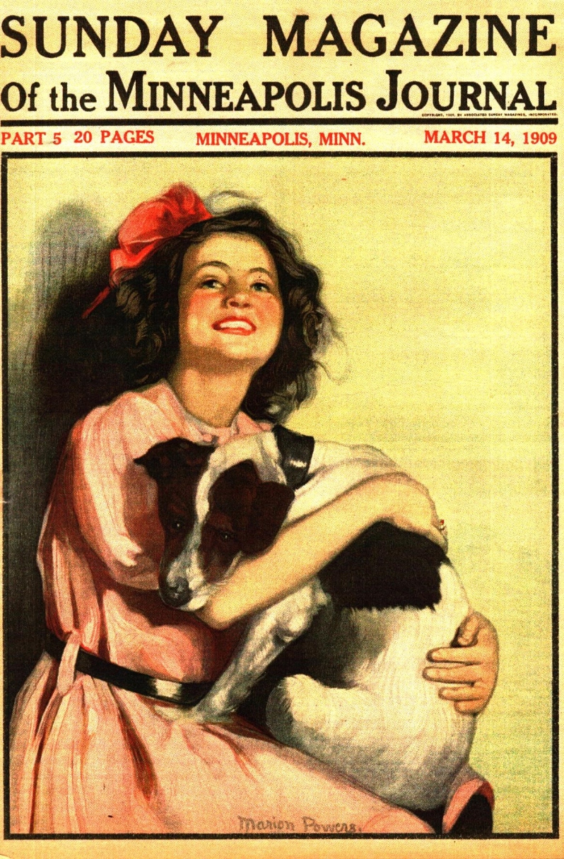 Product Description: Postcard with the Mar 14, 1909 edition of the Sunday Magazine of the Minneapolis Journal on the front.</br></br>Dimensions: 6" x 4"</br> Postcard - Sunday Magazine: Girl and Dog